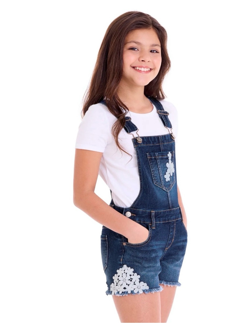 Jordache Dark Blue Denim Overall Shorts Dark Enzyme Crochet Size XL